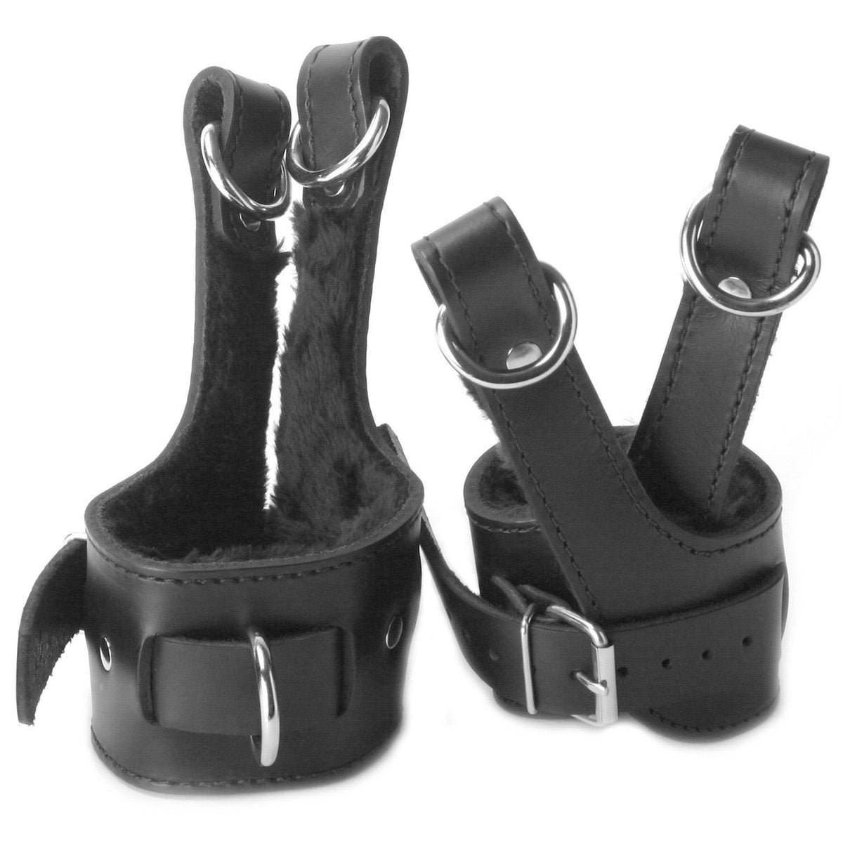 Fur Lined Leather Suspension Cuff Kit with Bondage Ring - The Dildo Hub