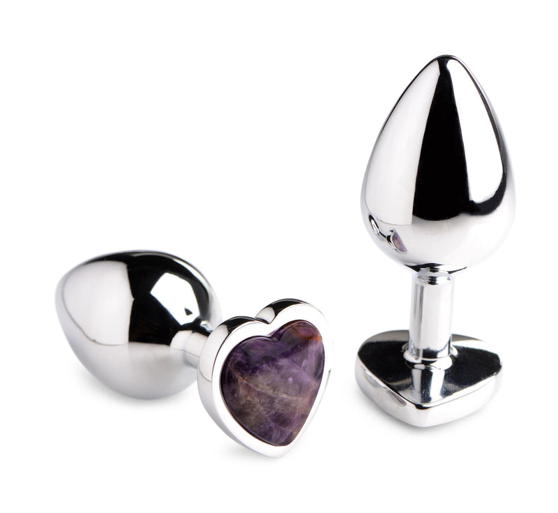 Genuine Amethyst Gemstone Heart Anal Plug - Large - The Dildo Hub