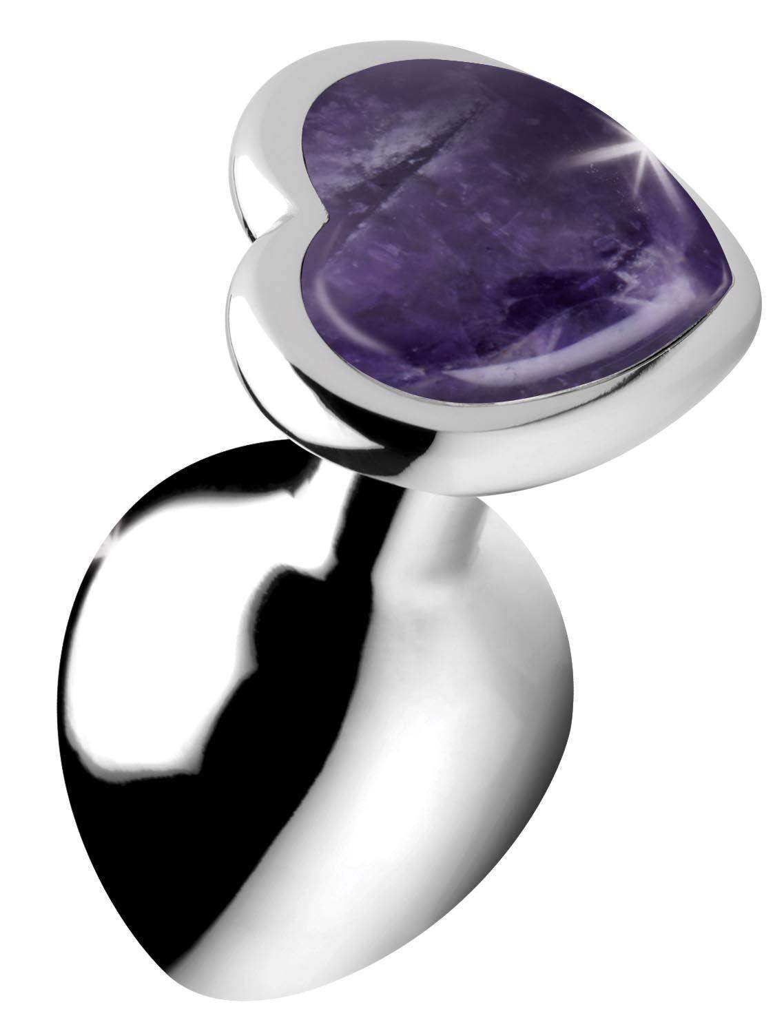 Genuine Amethyst Gemstone Heart Anal Plug - Medium - The Dildo Hub