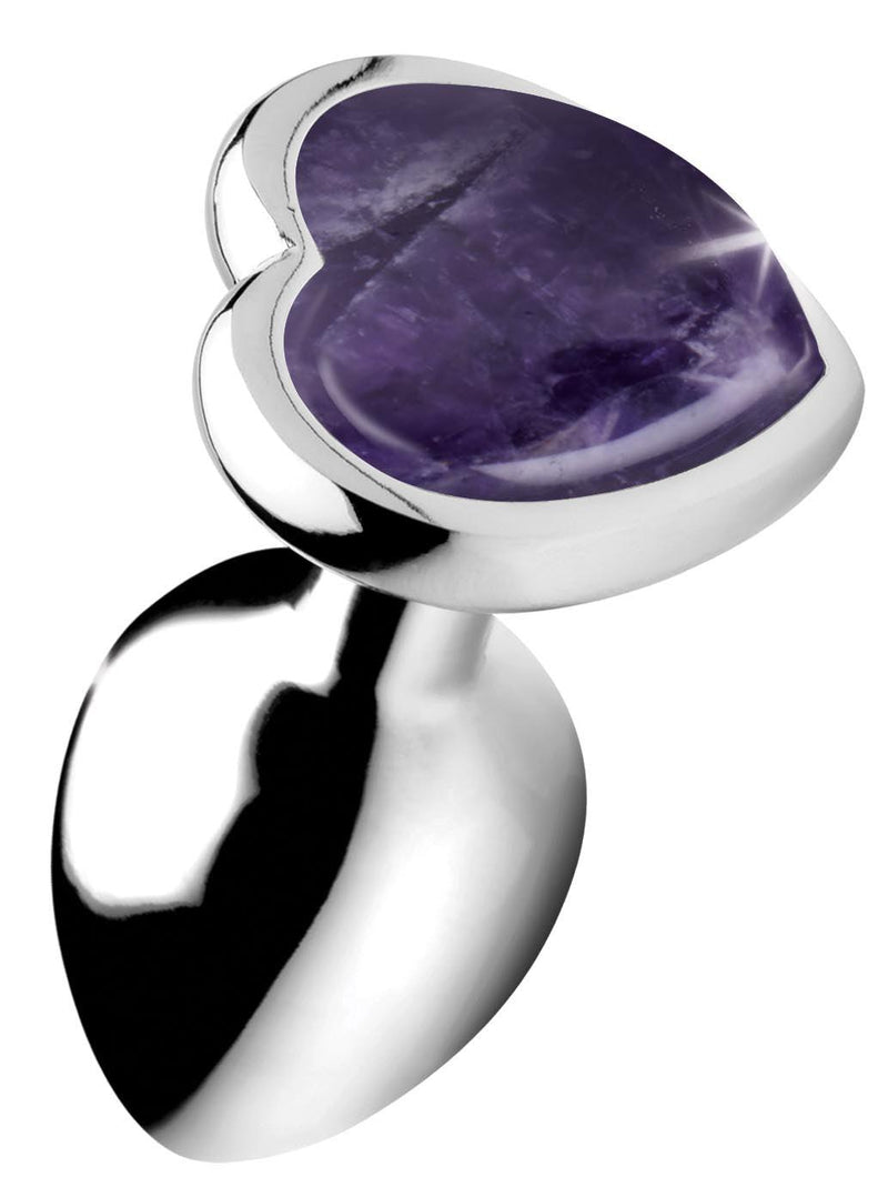 Genuine Amethyst Gemstone Heart Anal Plug - Small - The Dildo Hub