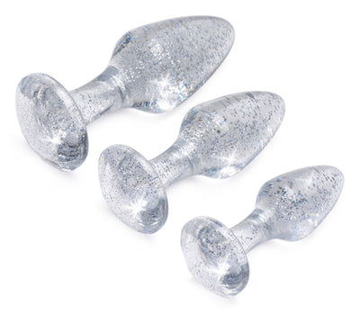 Glitter Gem Anal Plug Set - Silver - The Dildo Hub