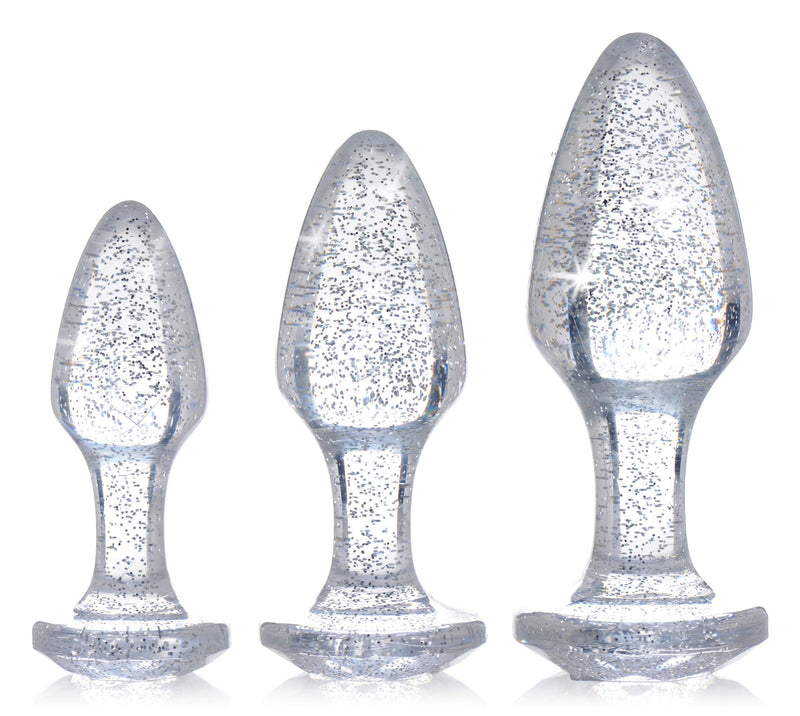 Glitter Gem Anal Plug Set - Silver - The Dildo Hub