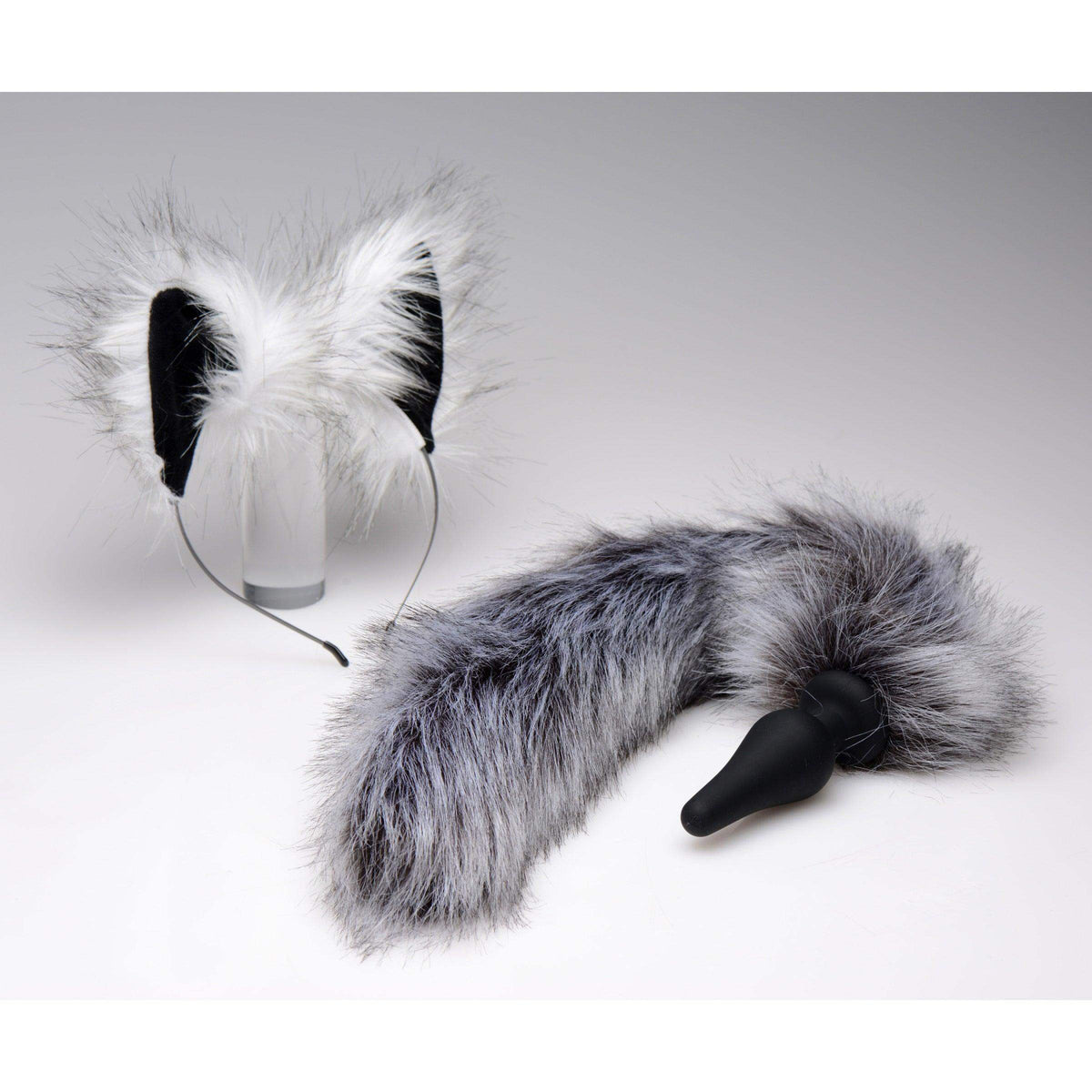Grey Wolf Tail Anal Plug and Ears Set - The Dildo Hub