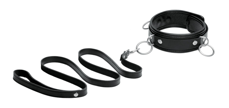 Isabella Sinclaire 3 Ring Leather Collar with Leash LeatherR from Mistress by Isabella Sinclaire
