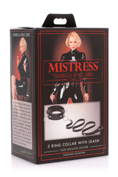 Isabella Sinclaire 3 Ring Leather Collar with Leash - The Dildo Hub