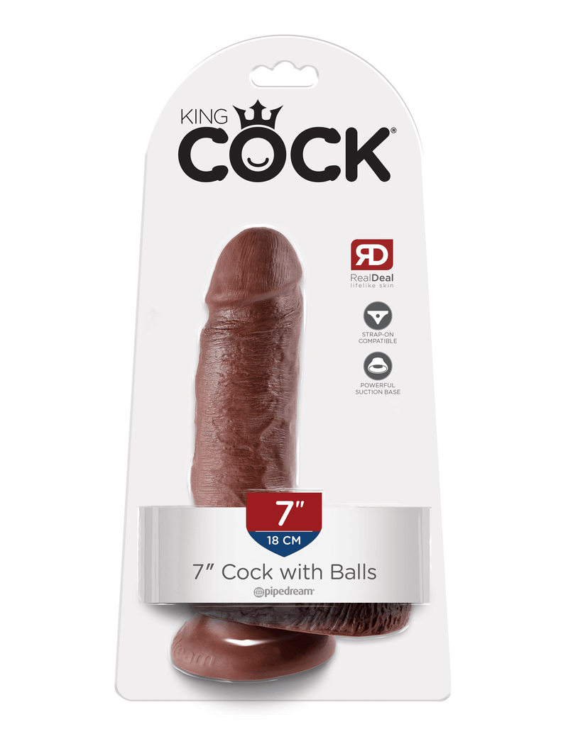 King Cock 7 Inch Cock with Balls - Brown - The Dildo Hub