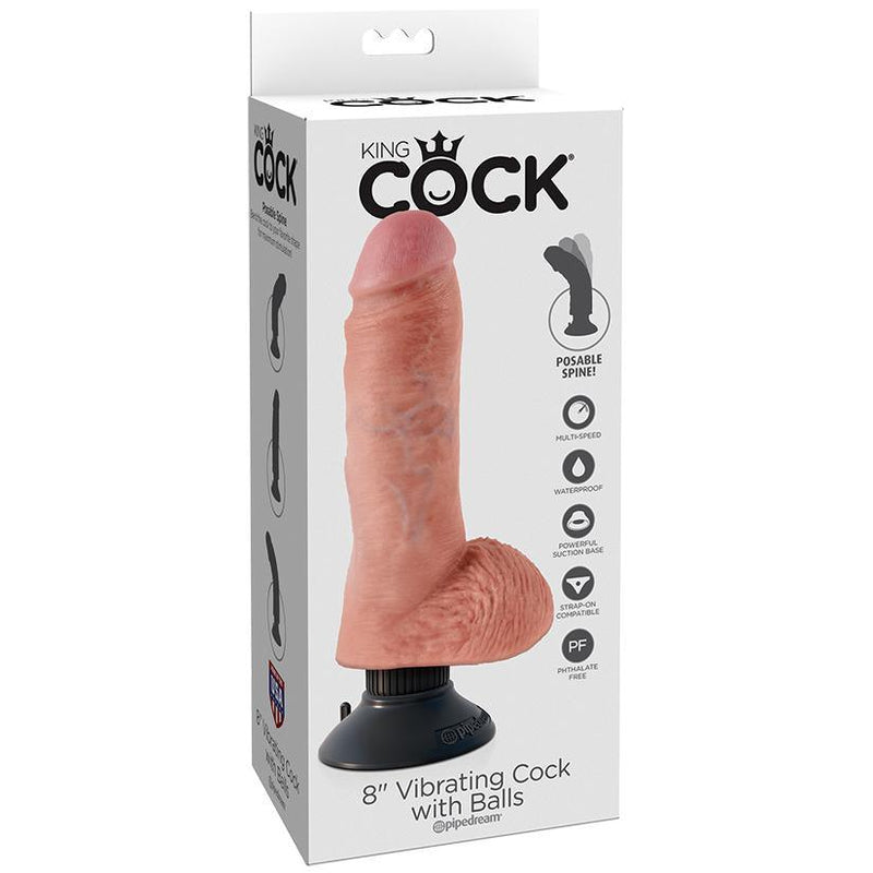 King Cock 8-Inch Vibrating Cock With Balls - Light - The Dildo Hub