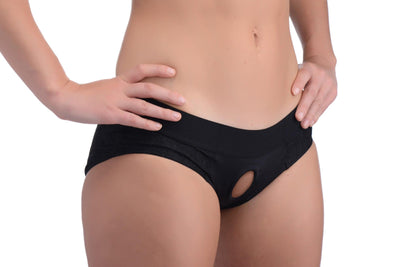 Lace Envy Black Crotchless Panty Harness - S-M - The Dildo Hub