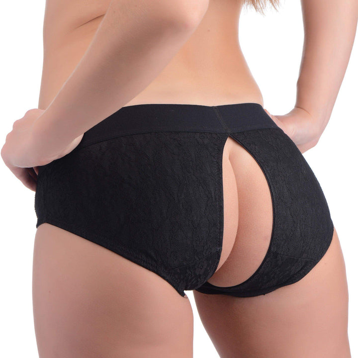 Lace Envy Black Pegging Set with Lace Crotchless Panty Harness and Dildo - L-XL - The Dildo Hub
