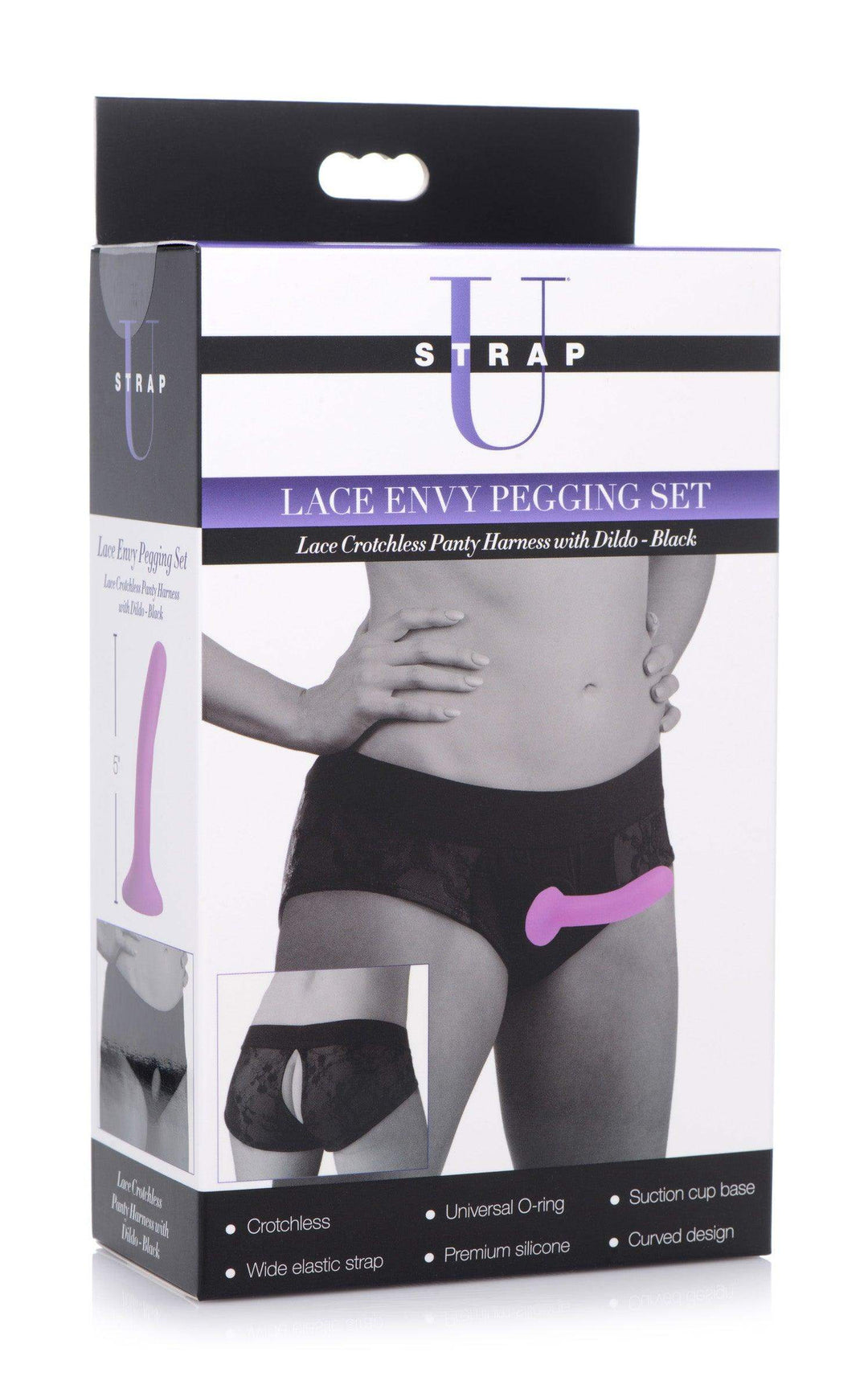 Lace Envy Black Pegging Set with Lace Crotchless Panty Harness and Dildo - L-XL - The Dildo Hub
