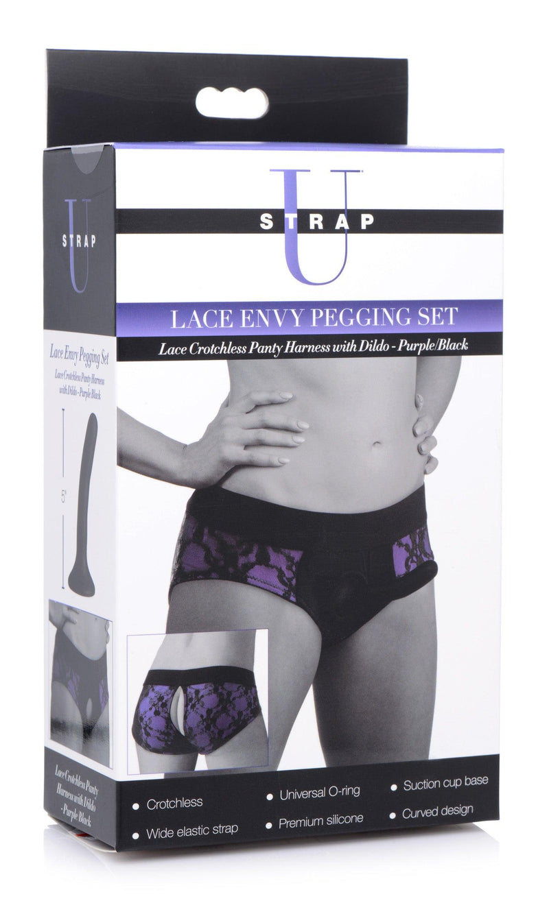 Lace Envy Pegging Set with Lace Crotchless Panty Harness and Dildo - L-XL - The Dildo Hub