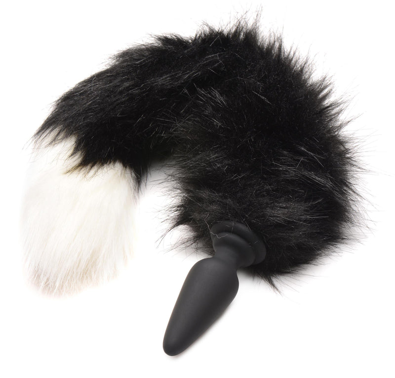 Large Anal Plug with Interchangeable Fox Tail - Black and White - The Dildo Hub