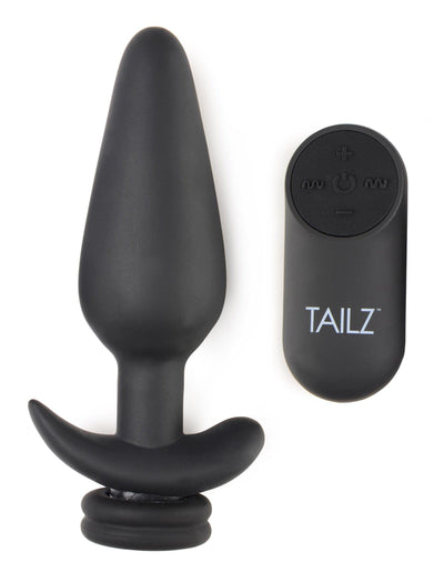 Large Vibrating Anal Plug with Interchangeable Fox Tail - Black and White - The Dildo Hub