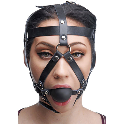 Leather Head Harness with Ball Gag - The Dildo Hub