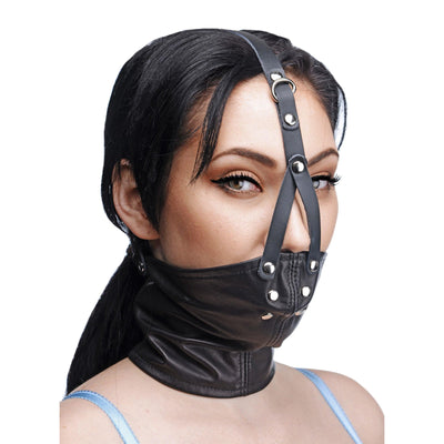 Leather Neck Corset Harness with Stuffer Gag - The Dildo Hub