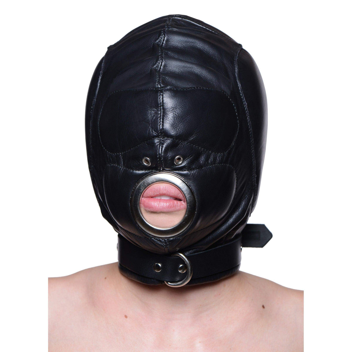 Leather Padded Hood with Mouth Hole - MediumLarge - The Dildo Hub