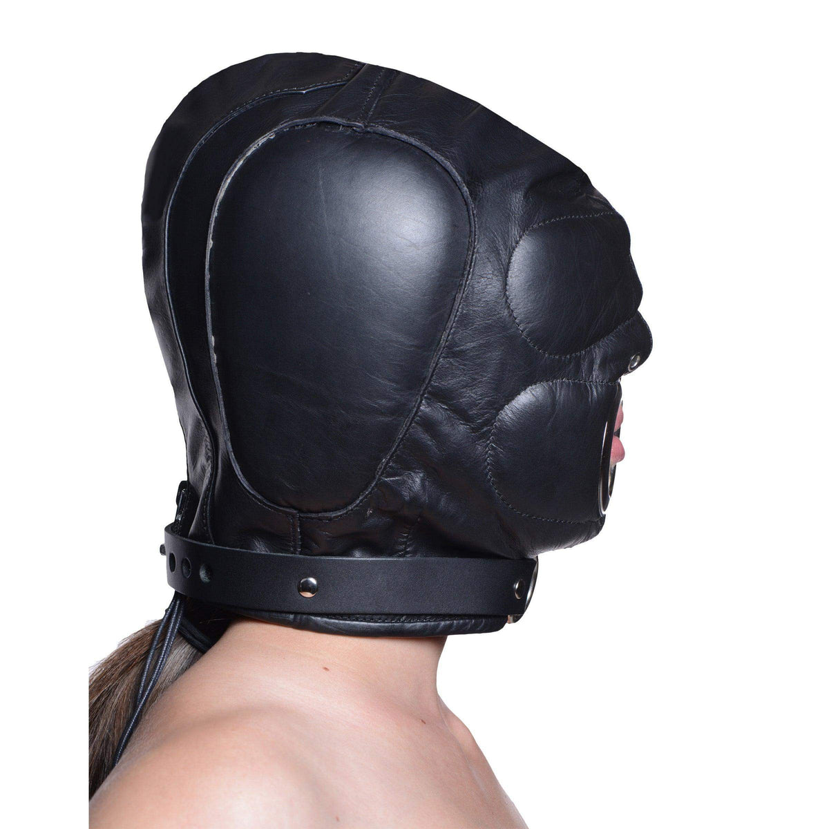 Leather Padded Hood with Mouth Hole - MediumLarge - The Dildo Hub