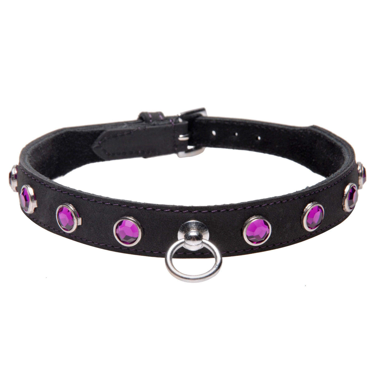 Leather Rhinestone Collar- Amethyst - The Dildo Hub
