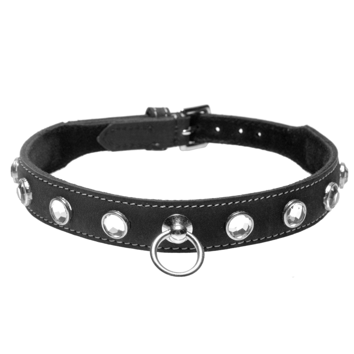 Leather Rhinestone Collar- Diamond - The Dildo Hub