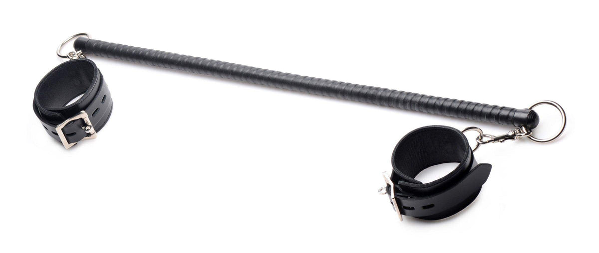 Leather Wrapped Spreader Bar with Cuffs - The Dildo Hub