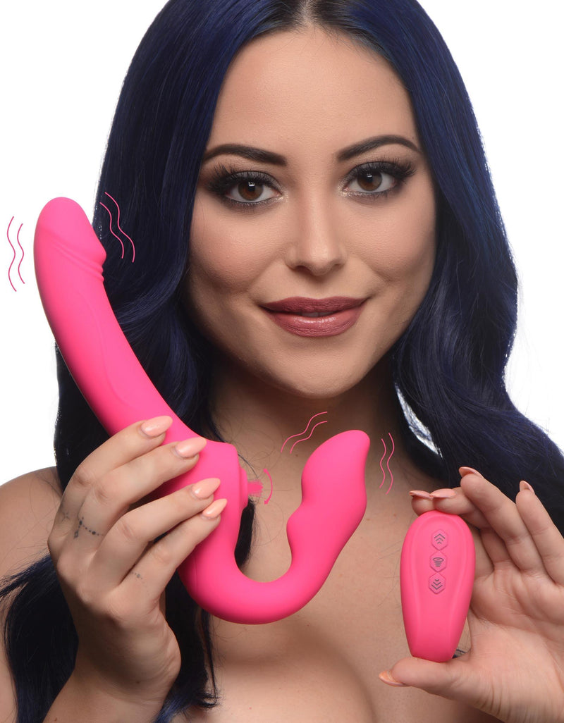 Licking and Vibrating Strapless Strap-On with Remote Control - The Dildo Hub