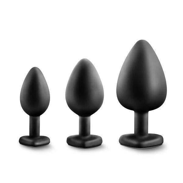 Luxe - Bling Plugs Training Kit - Black With Rainbow Gems - The Dildo Hub