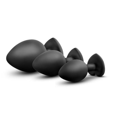 Luxe - Bling Plugs Training Kit - Black With Rainbow Gems - The Dildo Hub