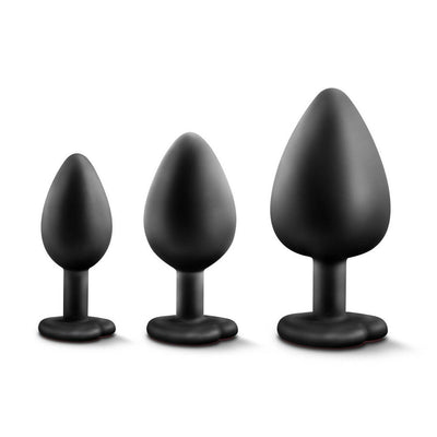 Luxe - Bling Plugs Training Kit - Black With Red Gems - The Dildo Hub