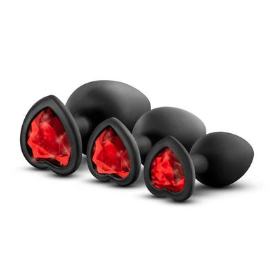 Luxe - Bling Plugs Training Kit - Black With Red Gems - The Dildo Hub