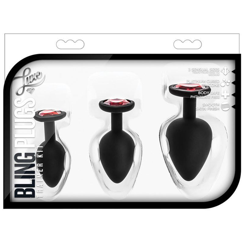 Luxe - Bling Plugs Training Kit - Black With Red Gems - The Dildo Hub