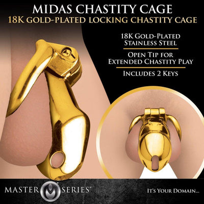 Midas 18K Gold-Plated Locking Chastity Cage - The Dildo Hub