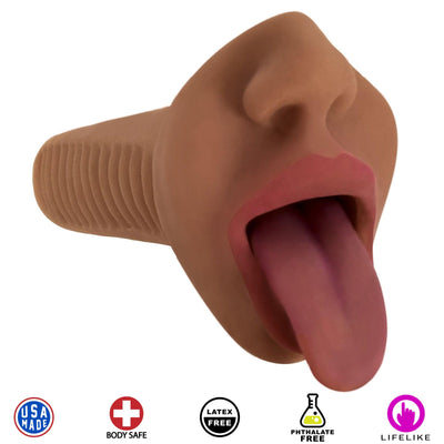 Mistress Mercedes Vibrating Mouth Stroker- Brown - The Dildo Hub