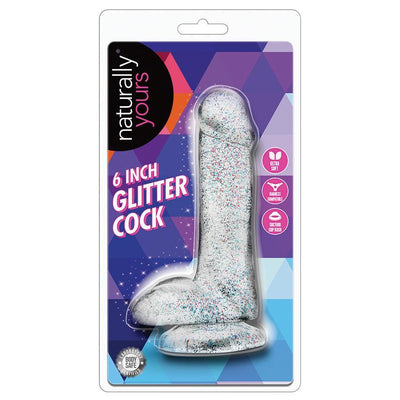 Naturally Yours - 6 Inch Glitter Cock - Sparkling Clear - The Dildo Hub