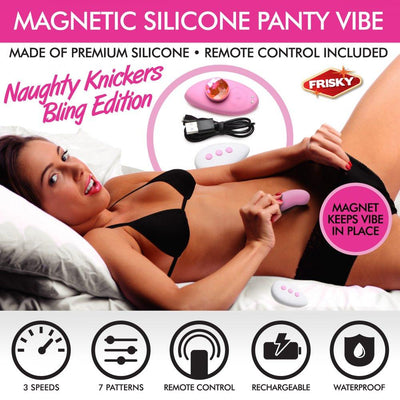 Naughty Knickers Bling Edition Silicone Remote Panty Vibe - Pink - The Dildo Hub