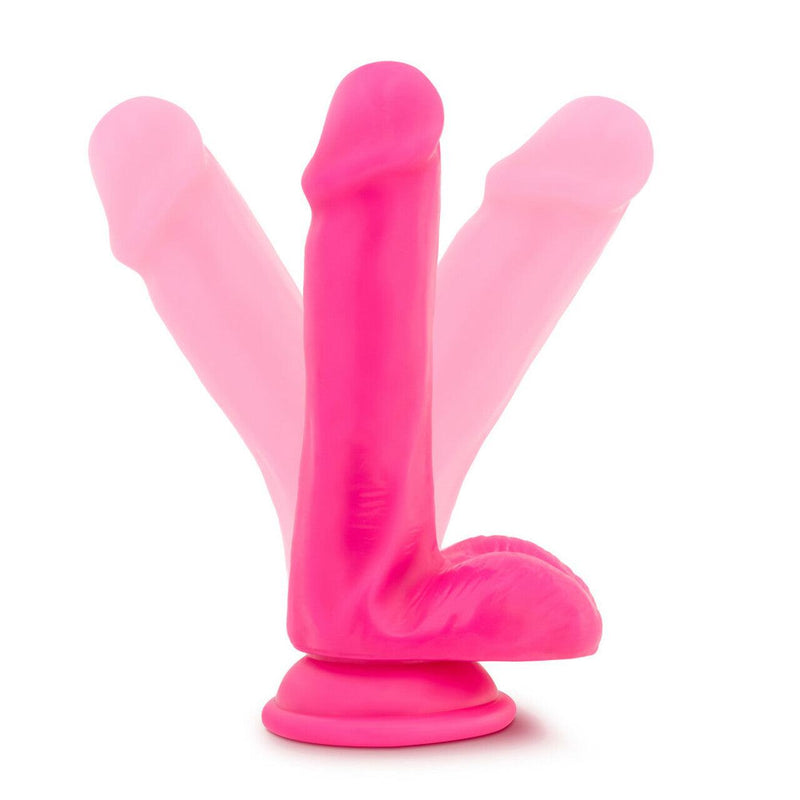 Neo - 6 Inch Dual Density Cock With Balls - Neon Pink - The Dildo Hub