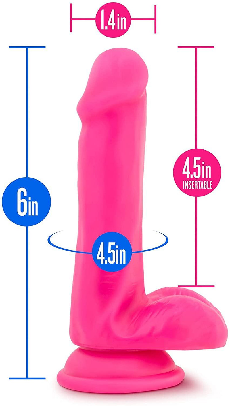 Neo - 6 Inch Dual Density Cock With Balls - Neon Pink - The Dildo Hub