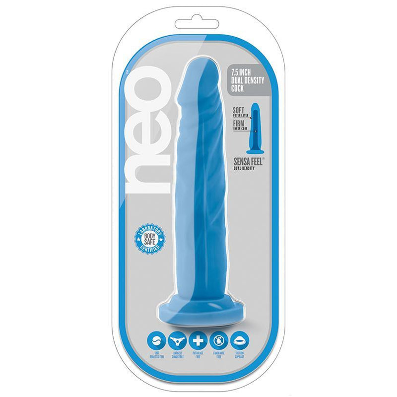 Neo - 7.5 Inch Dual Density Cock - Neon Blue - The Dildo Hub