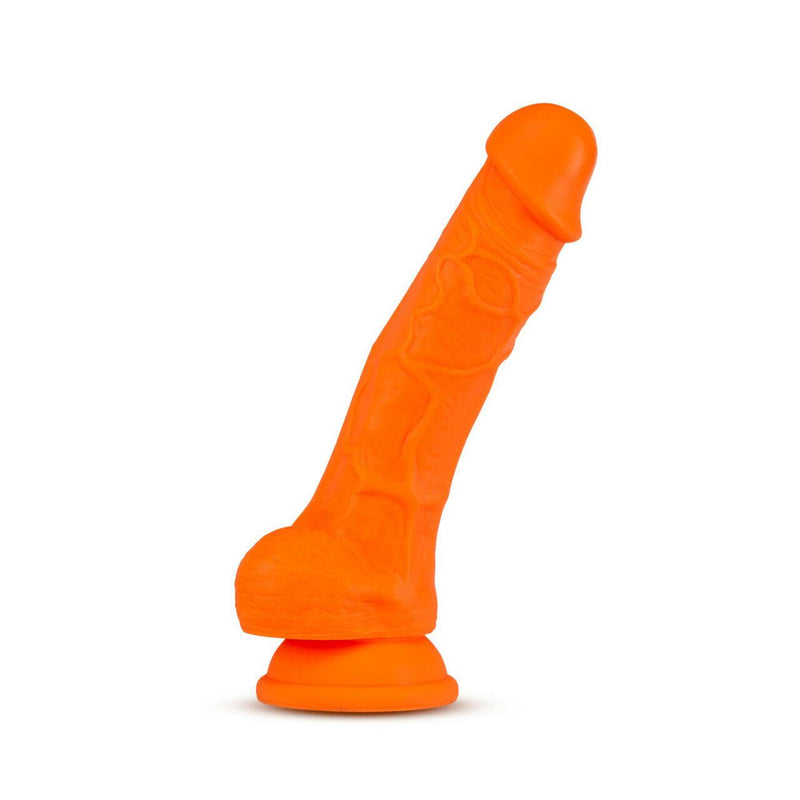 Neo Elite Silicone Dual Density Cock with Balls-Neon Orange 7.5 Inch - The Dildo Hub