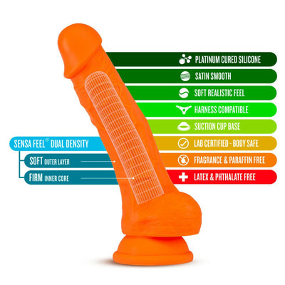 Neo Elite Silicone Dual Density Cock with Balls-Neon Orange 7.5 Inch - The Dildo Hub