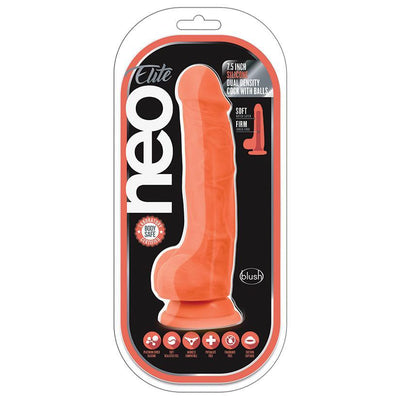 Neo Elite Silicone Dual Density Cock with Balls-Neon Orange 7.5 Inch - The Dildo Hub