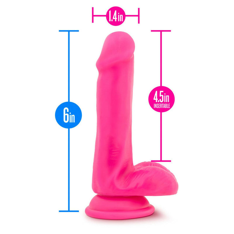 Neo Elite Silicone Dual Density Cock with Balls-Neon Pink 6 Inch - The Dildo Hub