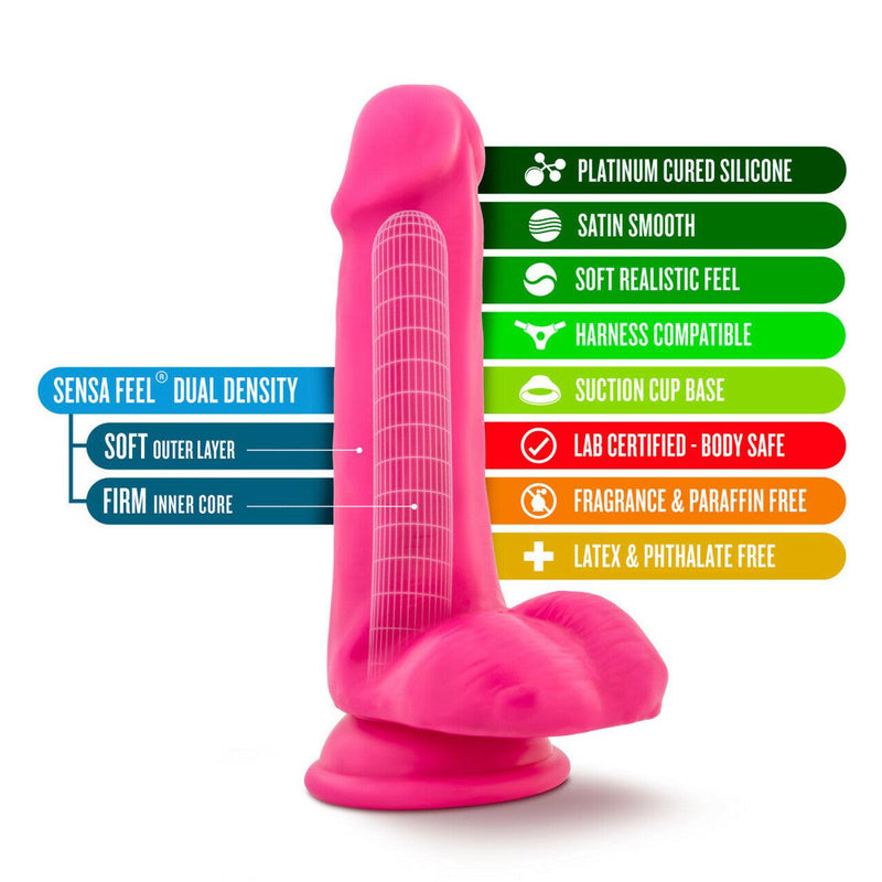 Neo Elite Silicone Dual Density Cock with Balls-Neon Pink 6 Inch - The Dildo Hub