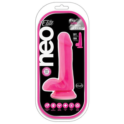 Neo Elite Silicone Dual Density Cock with Balls-Neon Pink 6 Inch - The Dildo Hub