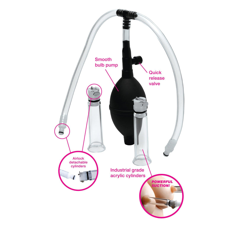 Nipple Pumping System with Dual Detachable Acrylic Cylinders - The Dildo Hub