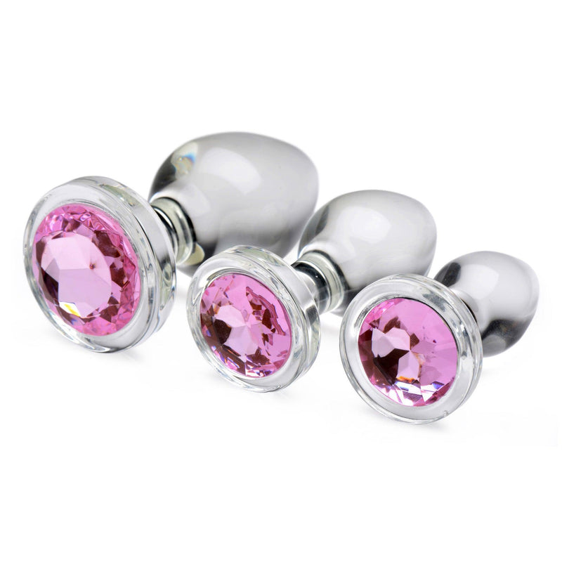 Pink Gem Glass Anal Plug Set - The Dildo Hub