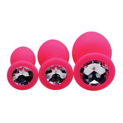 Pink Pleasure 3 Piece Silicone Anal Plugs with Gems - The Dildo Hub