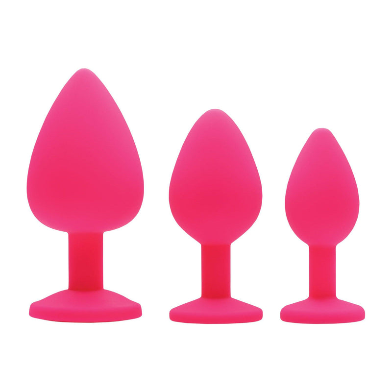 Pink Pleasure 3 Piece Silicone Anal Plugs with Gems - The Dildo Hub