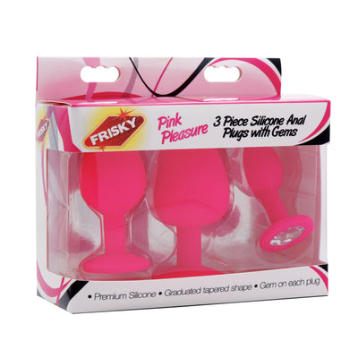 Pink Pleasure 3 Piece Silicone Anal Plugs with Gems - The Dildo Hub