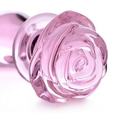 Pink Rose Glass Anal Plug - Medium - The Dildo Hub