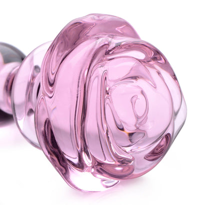 Pink Rose Glass Anal Plug - Small - The Dildo Hub